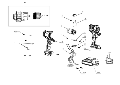 Exploded Diagram A Diagram and Parts List for MTX20K6 Type 2 Black and Decker Drill